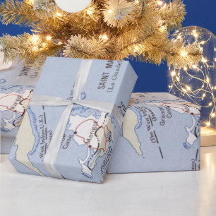 Old St Martin, Anguilla & St Barts Island Map  Wrapping Paper