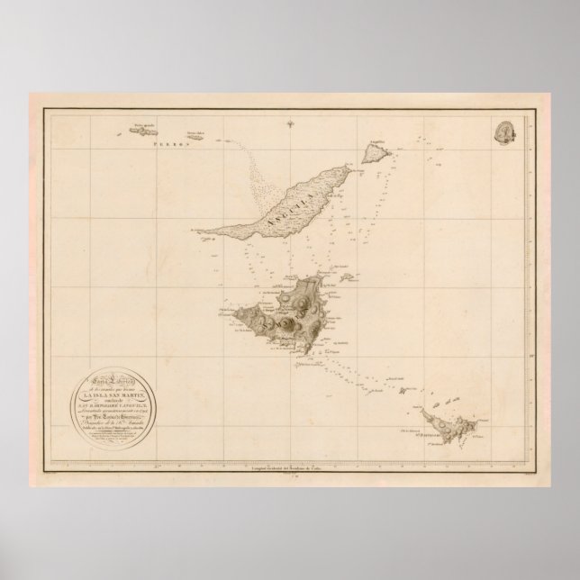 Old St Martins, Anguilla & St Barts Island Map  Poster (Front)