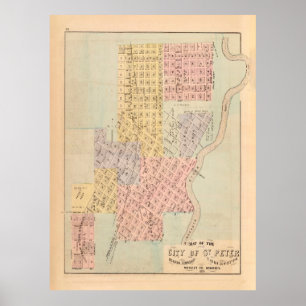 Old St Peter MN Map (1872) Vintage Minnesota City  Poster