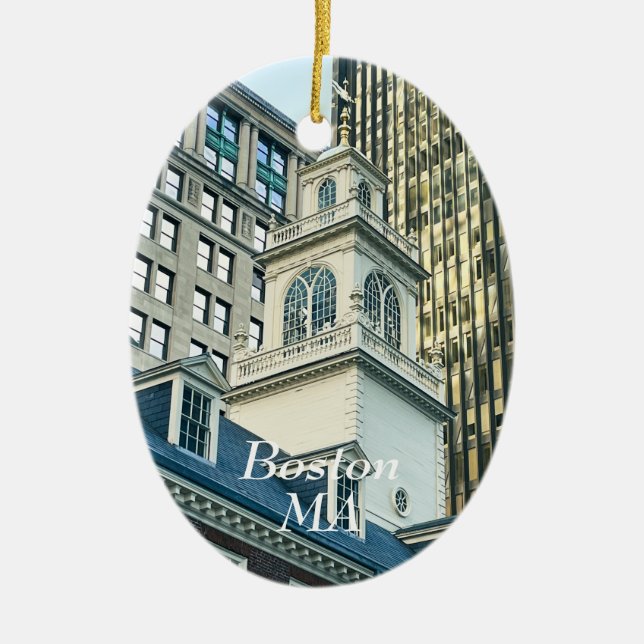 Old State House in Boston Massachusetts Ceramic Tree Decoration (Front)