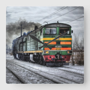 Old Steam Engine Locomotive Train Photo  Square Wall Clock