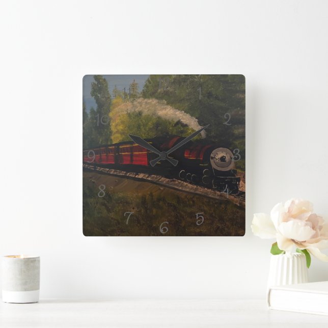 Old Steam Engine, Original by Gary Poling Square Wall Clock (Home)