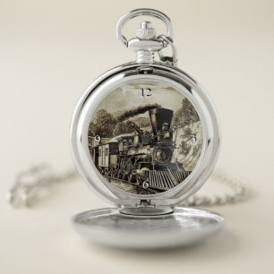 Old Steam Engine Train Pocket Watch