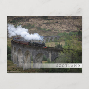 Old steam train on Glenfinnan Viaduct Postcard