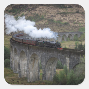 Old steam train on Glenfinnan Viaduct Square Sticker