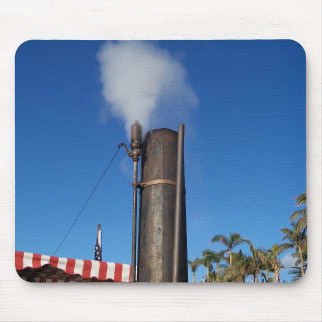 old steam whistle with a white plume of steam mouse mat (Front)