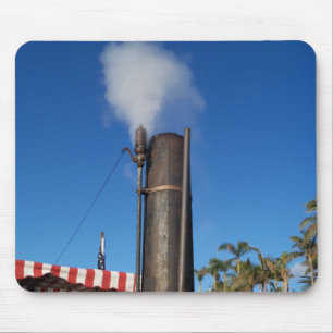old steam whistle with a white plume of steam mouse mat