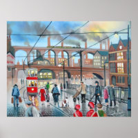 Old Stockport viaduct train oil painting
