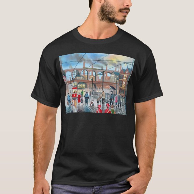 Old Stockport viaduct train oil painting T-Shirt (Front)