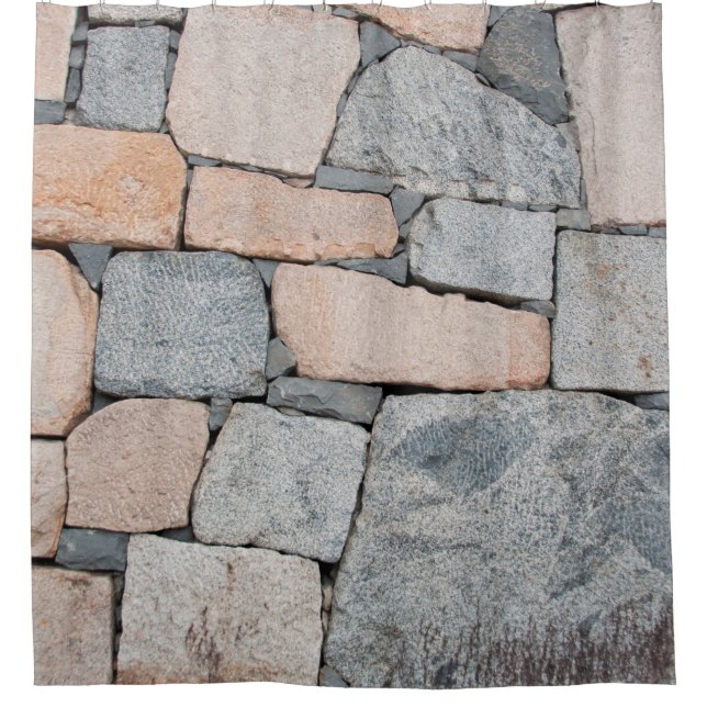 Old stone wall of ancient castle. abstract,ancient shower curtain (Front)