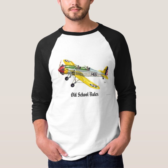 Old style aeroplane with "OLD SCHOOL RULES" T-Shirt (Front)