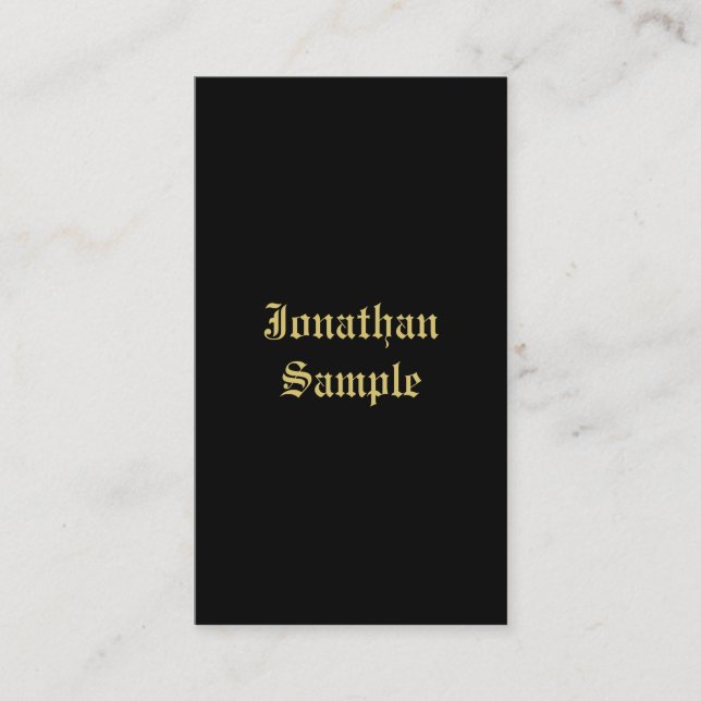 Old Style Black And Gold Script Trendy Typography Business Card (Front)