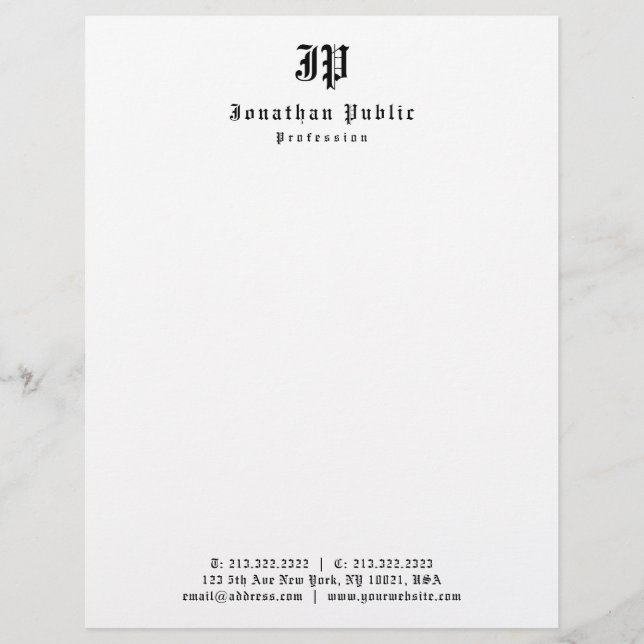 Old Style English Text Monogram Simple Template Custom Letterhead (Front)