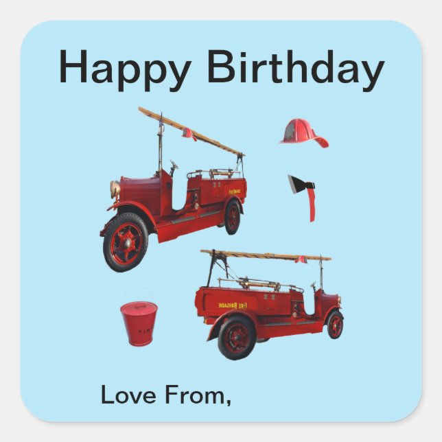 Old Style Fire Fighting Trucks And Ax, Square Sticker (Front)
