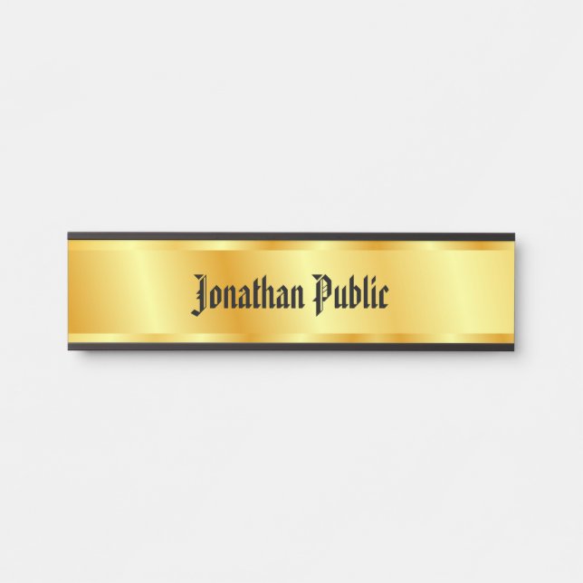 Old Style Handwritten Script Faux Gold Elegant Door Sign (Front)