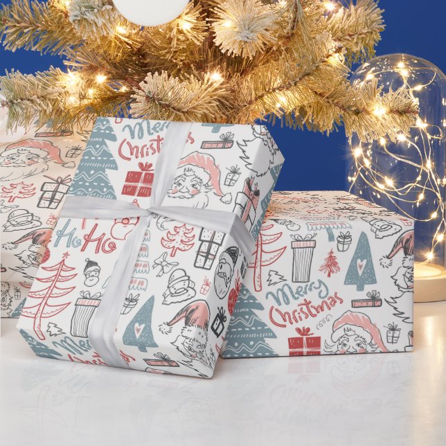 Old Style Scribbled Santa Christmas Wrapping Paper (Holidays)