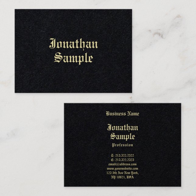 Old Style Text Premium Black Gold Look Font Business Card (Front/Back)