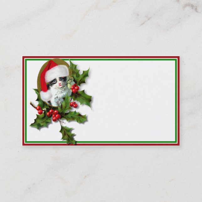 Old Style Vintage Christmas Kitten Business Card (Front)