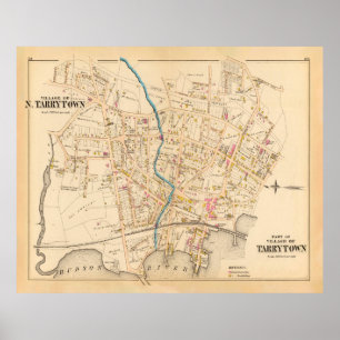 Old Tarrytown NY Map (1881) Vintage Sleepy Hollow  Poster
