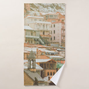 Old Tbilisi historical buildings. Caucasus Travel Bath Towel
