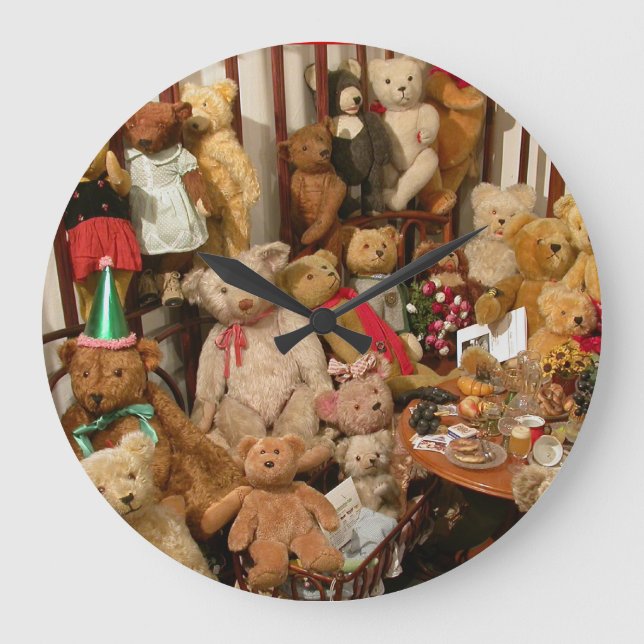 Old Teddy Bears Collection Large Clock (Front)