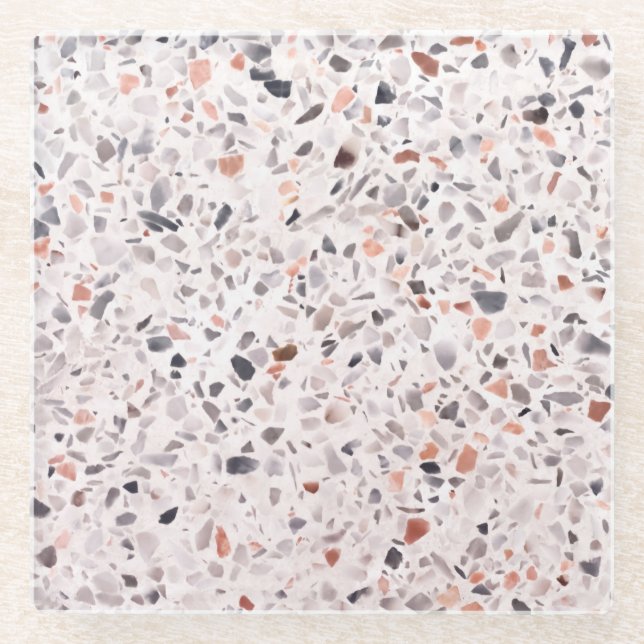 Old terrazzo texture, hamper pattern. glass coaster (Front)