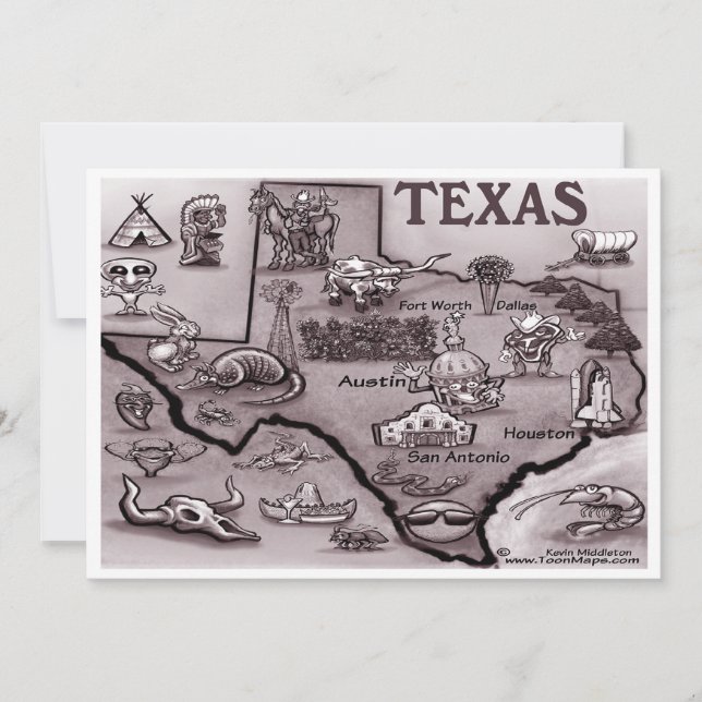 Old Texas Cartoon Map Invitation (Front)
