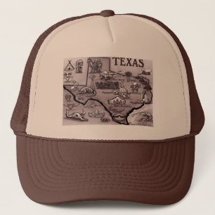 Old Texas Cartoon Map Trucker Hat