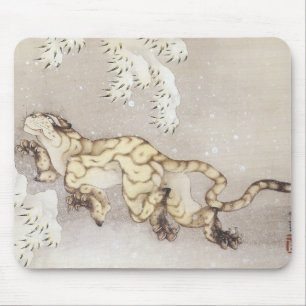 Old Tiger in the Snow, Hokusai, 1849 Mousepad