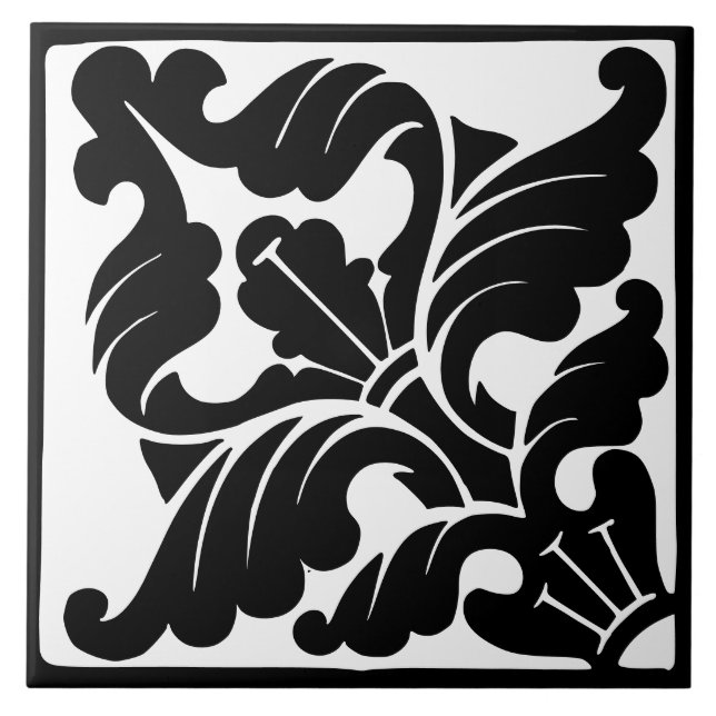 Old Time Classic: Black and White Flourish Tile (Front)