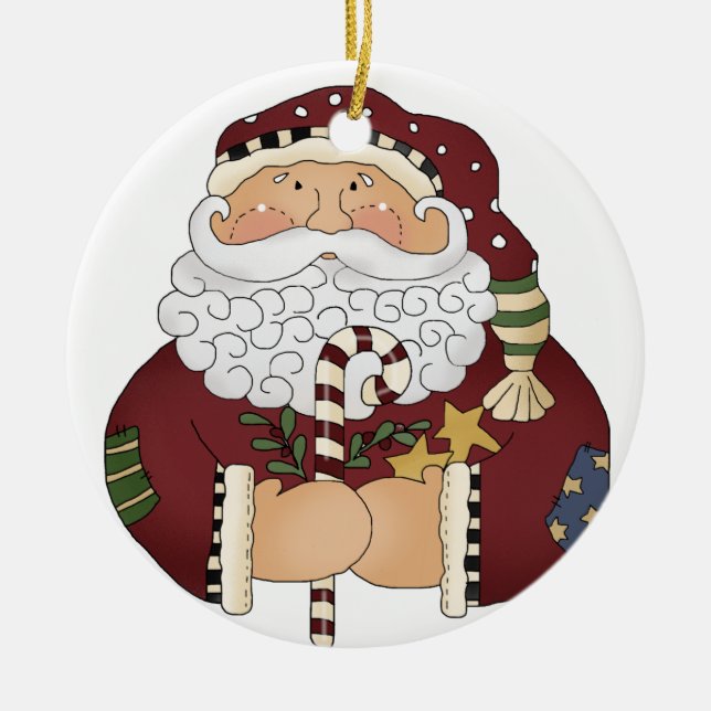 Old Time Classic Santa Clause Christmas Ceramic Tree Decoration (Front)