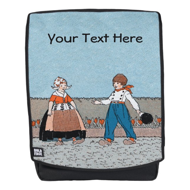 Old Time Dutch Children Wooden Shoes Red Tulips Backpack (Front)
