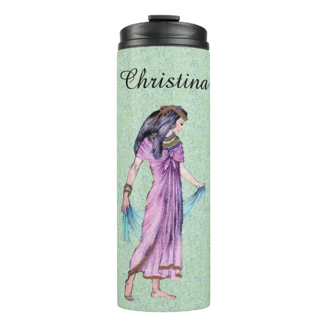 Old Time Egypt Lady Gold Headpiece Purple Dress Thermal Tumbler (Front)