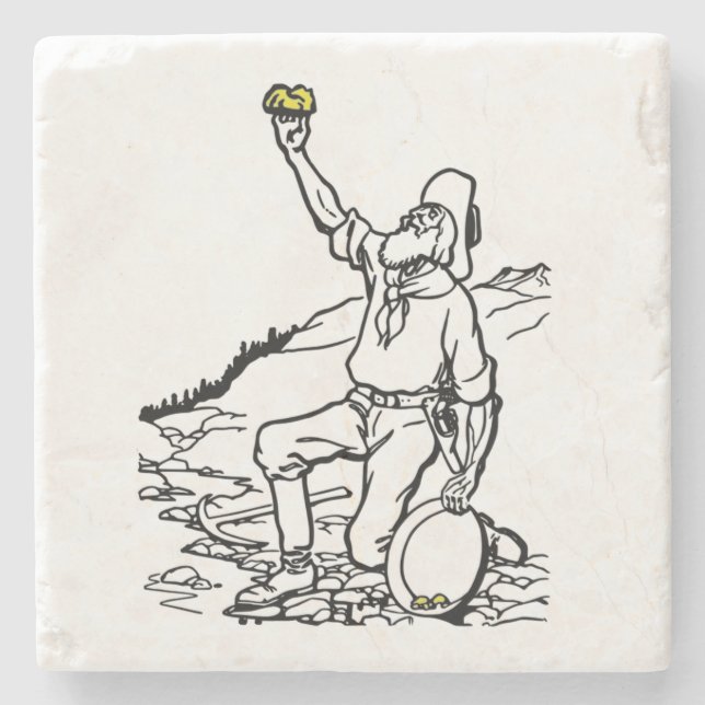 Old Time Gold Miner Prospector Stone Coaster (Front)