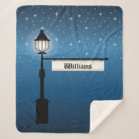 Old Time Lamp Post At Night & Sign For Family Name