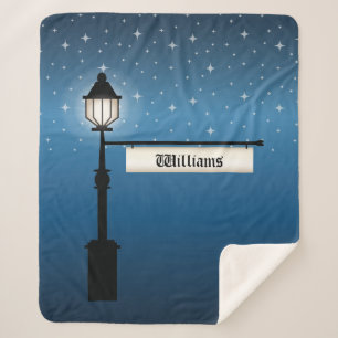 Old Time Lamp Post At Night & Sign For Family Name Sherpa Blanket