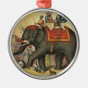old time performing elephant metal tree decoration