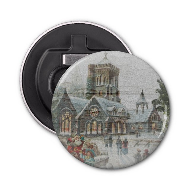Old time Santa with children in front of a church  Bottle Opener (Front)