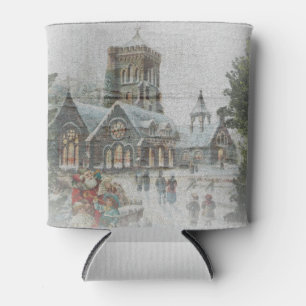 Old time Santa with children in front of a church  Can Cooler