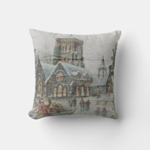 Old time Santa with children in front of a church Cushion