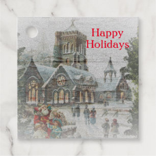 Old time Santa with children in front of a church  Favour Tags