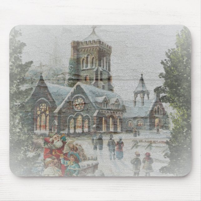 Old time Santa with children in front of a church  Mouse Mat (Front)