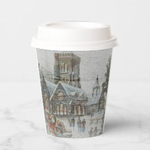 Old time Santa with children in front of a church Paper Cups