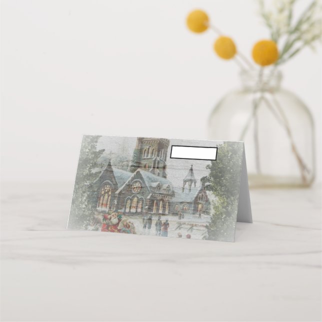 Old time Santa with children in front of a church  Place Card (Front)