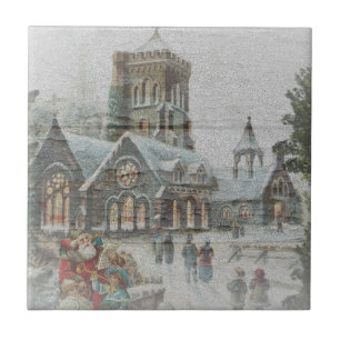 Old time Santa with children in front of a church  Tile