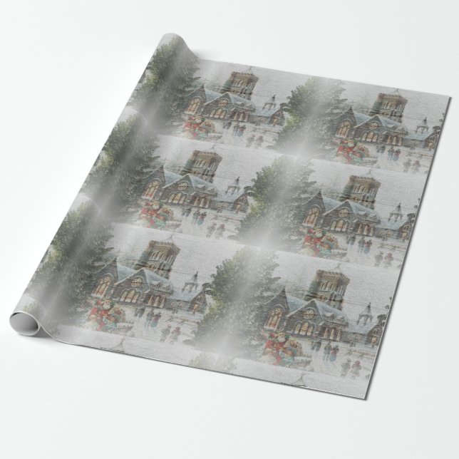 Old time Santa with children in front of a church  Wrapping Paper (Unrolled)