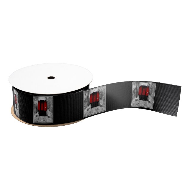 Old Time Steam Train Red and Black Grosgrain Ribbon (Spool)