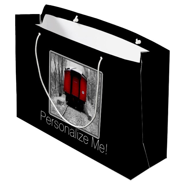 Old Time Steam Train Red and Black Large Gift Bag (Back Angled)