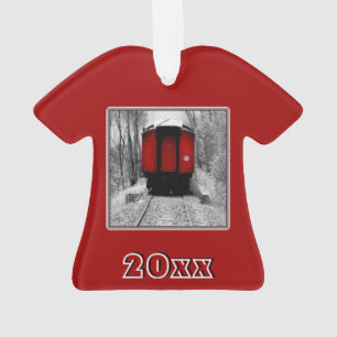 Old Time Steam Train Red and Black Ornament