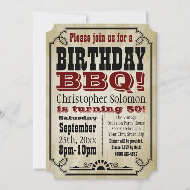 Old-Time Vintage Country Birthday BBQ Party Invitation (Front)